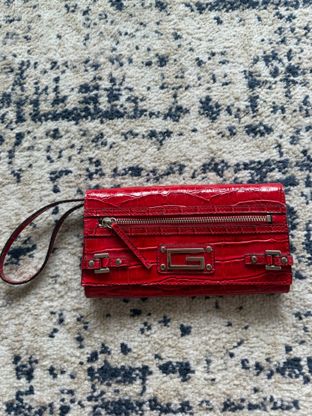 Guess Red Croc-Embossed Wristlet Clutch with Detachable Strap